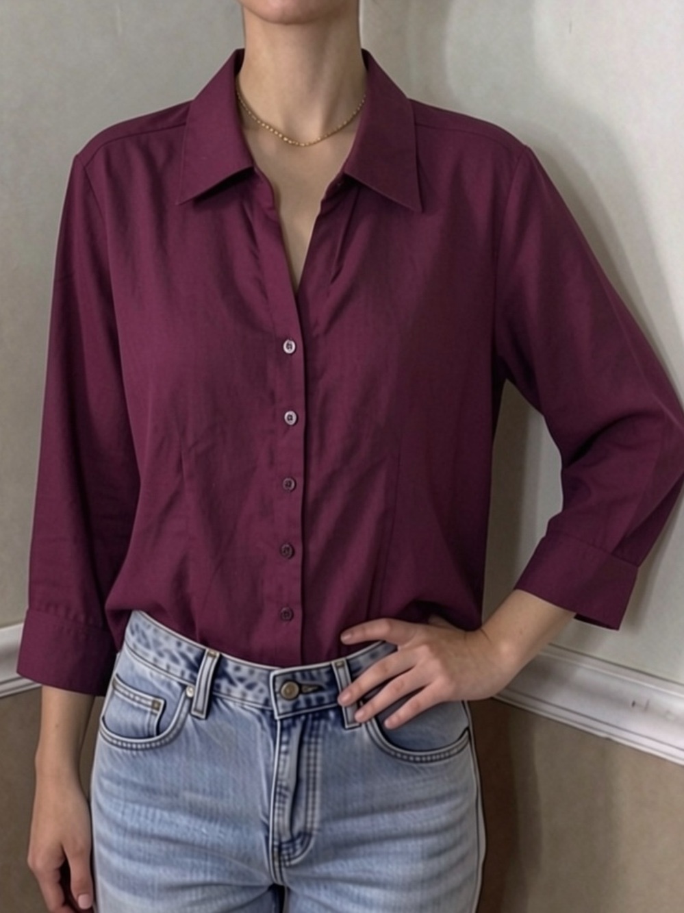 💜 5 for $20! Apparenza Women's Button-Down Shirt in Plum